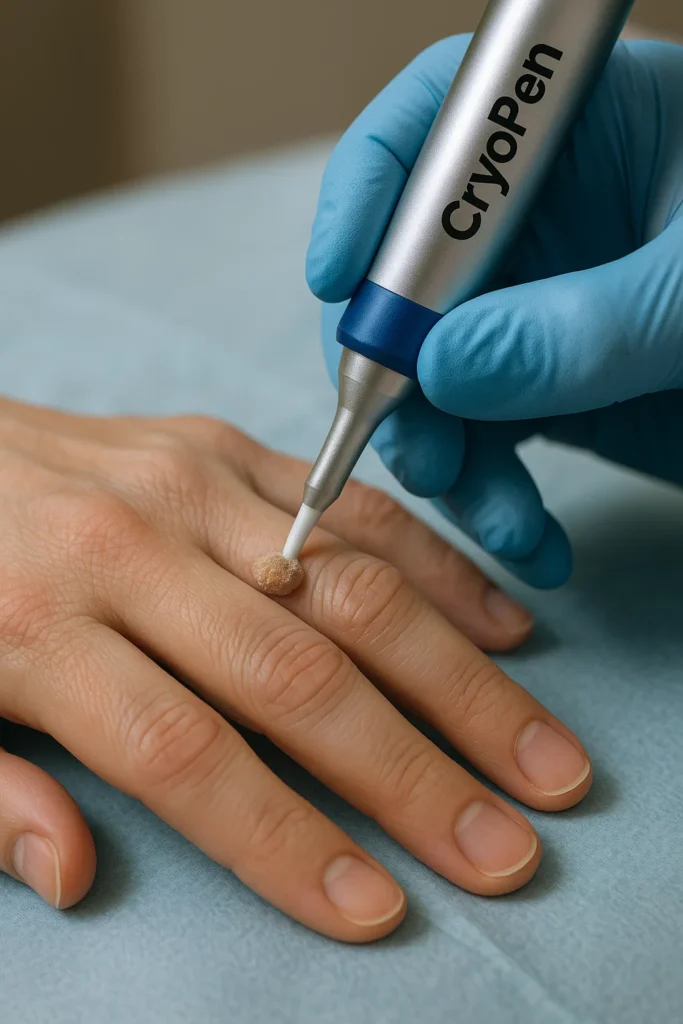 example of cryopen wart removal Wigan treatment on a persons finger