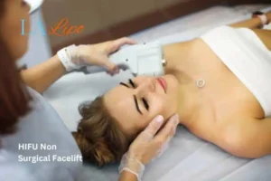 Woman having Hi-Fu to reduce wrinkles Wigan.
