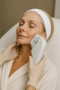 Woman receiving HIFU non surgical facelift treatment Wigan