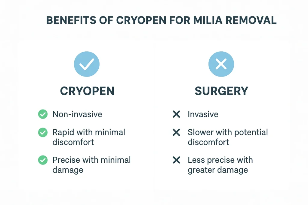 Benefits of cryopen for milia removal Wigan compared to surgical treatments.