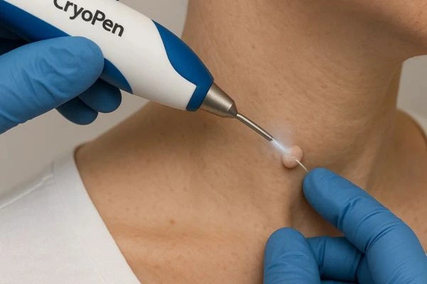 Person receiving cryotherapy Wigan for skin tag removal