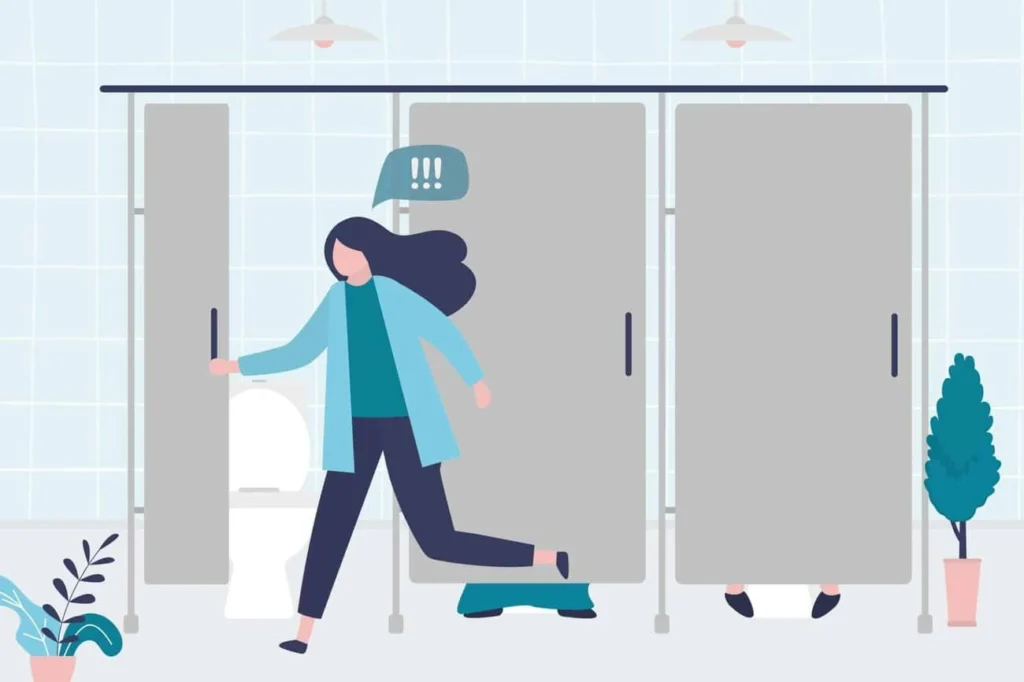 graphic of Urine incontinence Wigan woman running to the toilet.