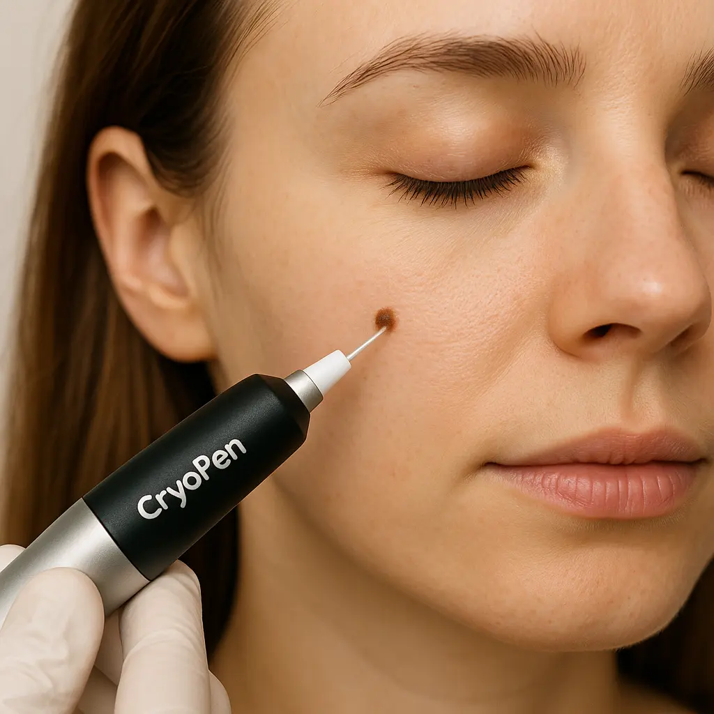 woman receiving facial mole removal Wigan using cryopen
